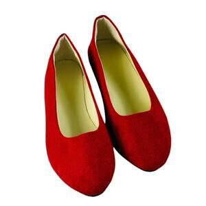 Dear Time Red Faux Suede Block Heel Ballet Flats Pointed Toe Shoes Size 9